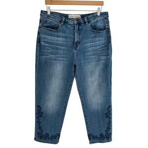Soft Surroundings Embroidered Cropped Jeans Blue Denim High Rise Women 18 Petite